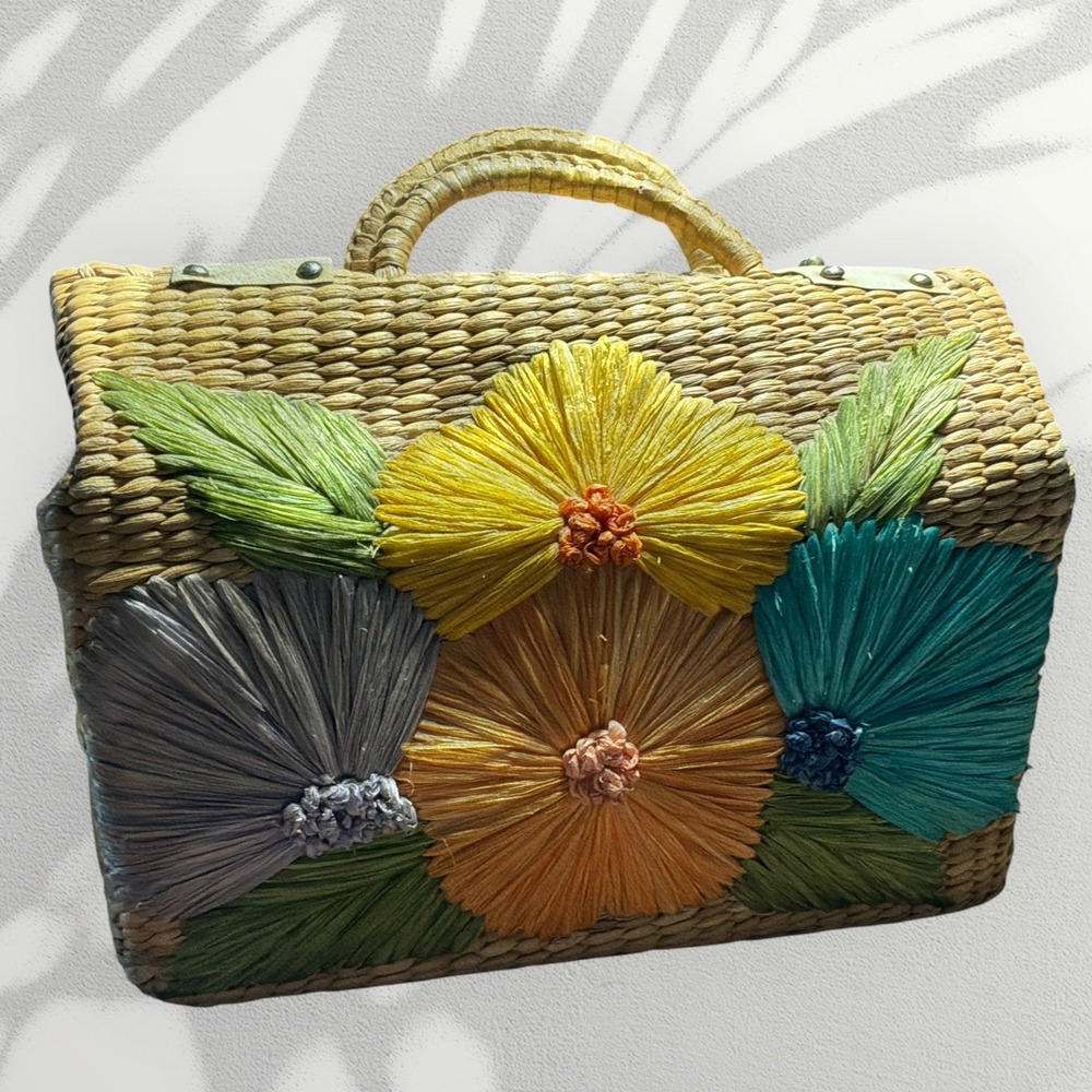 Vintage Woven Straw/ rattan Box Bag/ Purse - Picture 3 of 8